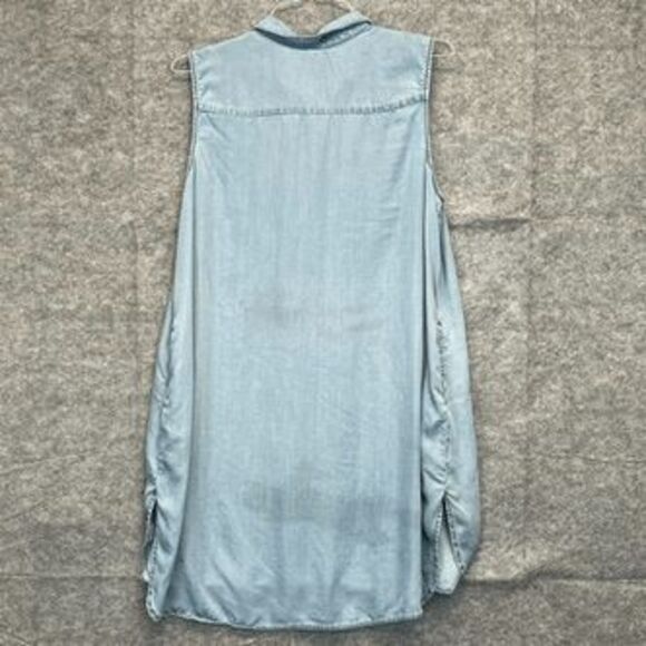 TERRE BLEUE Women’s Sleeveless Dress XL Blue Embroidered Floral Button Front - Picture 6 of 11